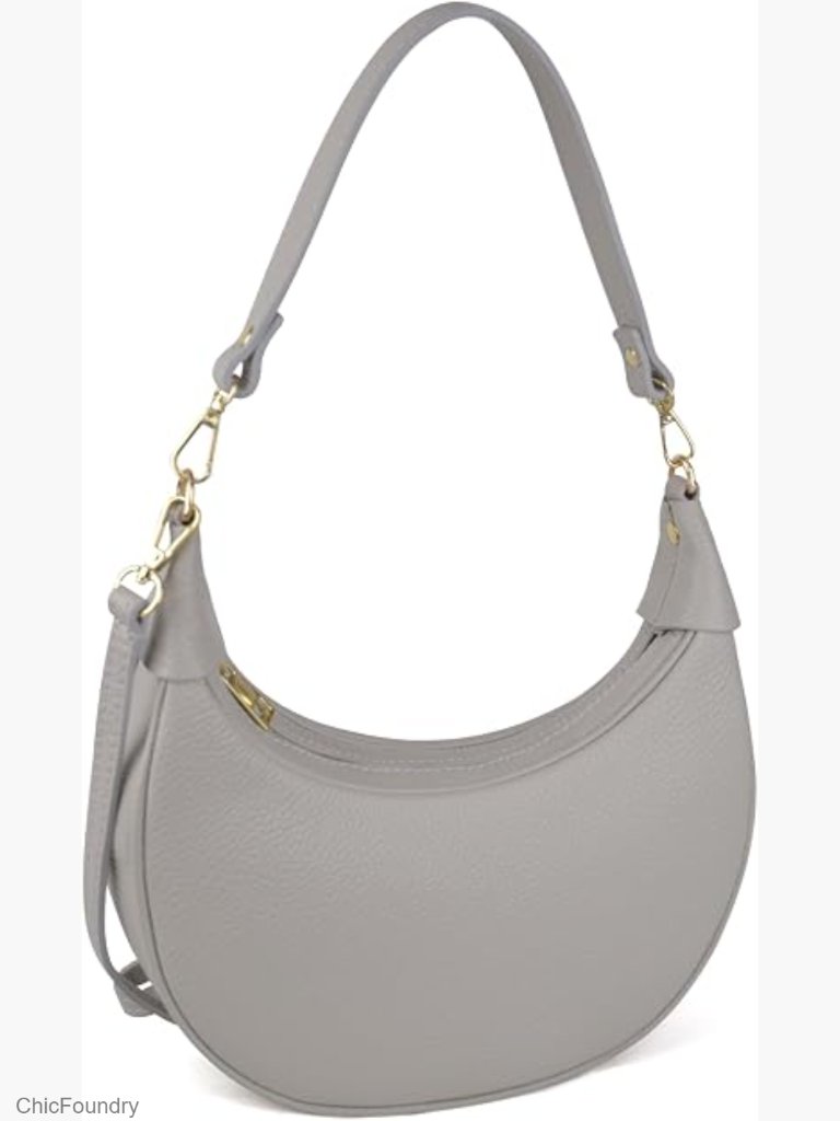 Genuine Leather Crescent Hobo Crossbody Bag With 2 Straps
